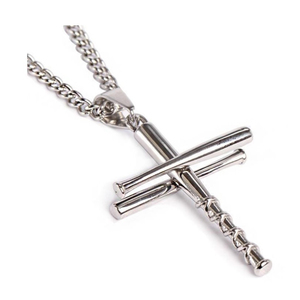 Sterling Silver Baseball Bat Cross Pendant w  20 inch Chain