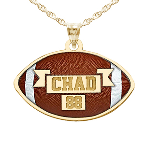 Color Enameled Football Pendant with Name   Number