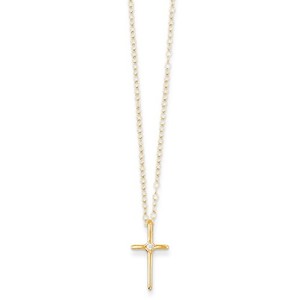 14k Yellow Gold  01 ct Diamond Children s Cross Pendant w  15  Chain