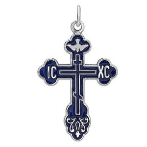 Sterling Silver Cross w  Blue Enamel Design