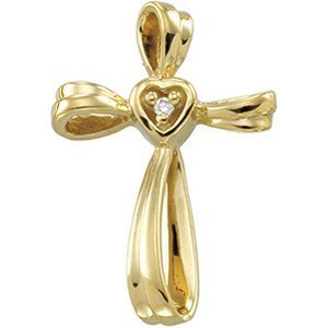 14K Yellow Gold Diamond Heart Cross Pendant