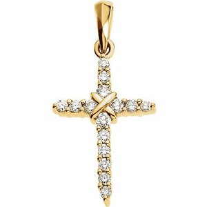14K Yellow Gold Cross   Diamond Pendant