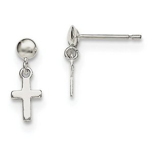 Sterling Silver Rhodium plated CZ Cross Earrings