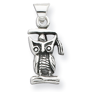 Sterling Silver Antiqued Graduation Owl Pendant