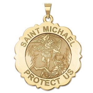 Saint Michael Scalloped Round Religious Medal   EXCLUSIVE 