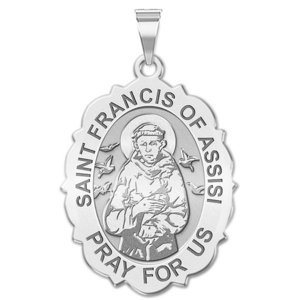 Saint Francis of Assisi Scalloped Oval Religious Medal   EXCLUSIVE 