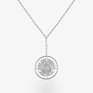 Round Saint Jude Medal with Open Border Necklace