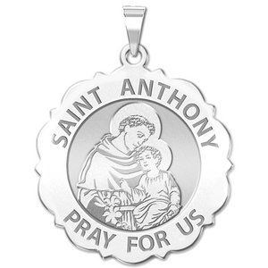 Saint Anthony Scalloped Round Religious Medal  EXCLUSIVE 