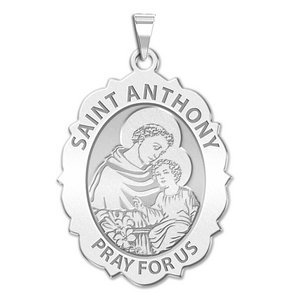 Saint Anthony Scalloped Oval Religious Medal  EXCLUSIVE 