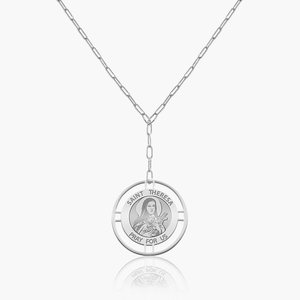 Round Saint Theresa of Lisieux Medal with Open Border Necklace