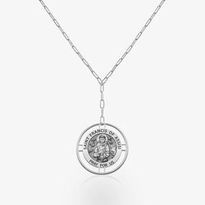 Round Saint Francis of Assisi Medal with Open Border Necklace