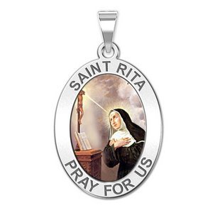 Saint Rita Oval Religious Medal Color  EXCLUSIVE 