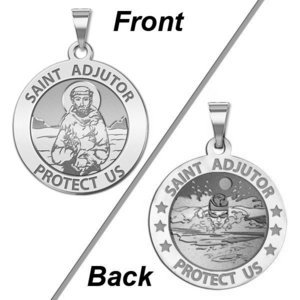 Saint Adjutor Doubles Sided Male Swimmer Round Religious Medal    EXCLUSIVE 