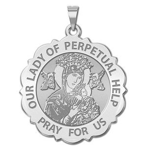 Our Lady of Perpetual Help Scalloped Round Religious Medal  EXCLUSIVE 