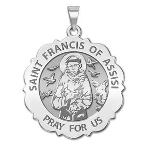 Saint Francis of Assisi Scalloped Round Religious Medal  EXCLUSIVE 