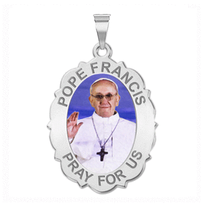 Pope Francis Scalloped Color Oval Religious Medal   EXCLUSIVE 