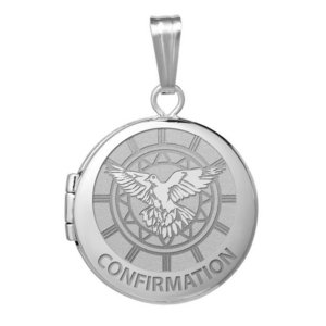 14k White Gold Round Confirmation  Holy Spirit  Locket