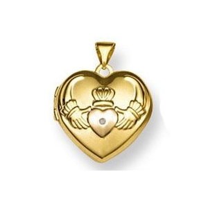 Solid 14K Claddagh Yellow Gold Heart Locket