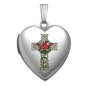  Celtic Cross With Rose  Heart Locket