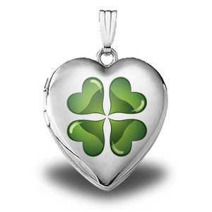  Green Four Leaf Clover  Heart Locket