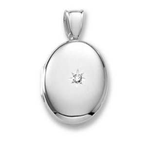 18k Premium Weight White Gold Oval w  Center Diamond Locket