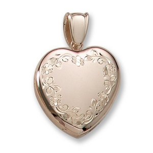 18k Premium Weight Hand Engraved Yellow Gold Heart Picture Locket
