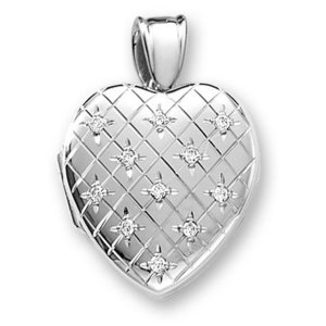 18k Premium Weight White Gold Hand Engraved Heart Diamond Locket