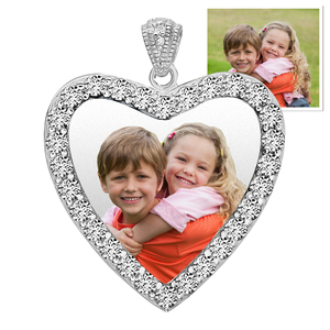 Silver   CZ Premium Heart  Photo Pendant