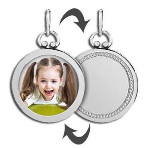 Sterling Silver Open Face Photo Pendant w  Engravable Back