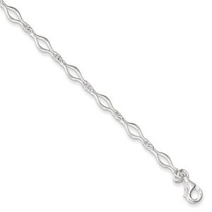 Sterling Silver Solid Polished Fancy Link Anklet
