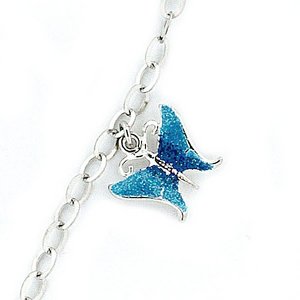 Sterling Silver Adjustable Anklet   Ankle Bracelet Blue Butterfly