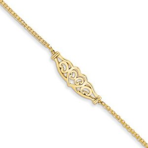 14k Polished Filigree Heart Anklet