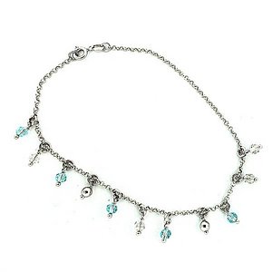 Sterling Silver Adjustable Anklet   Ankle Bracelet Multi Colored Beads