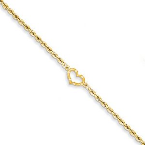 14k Open Heart Rope Anklet