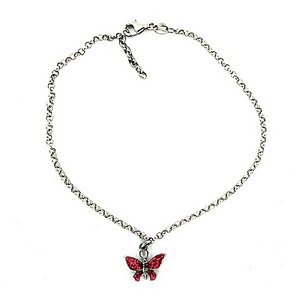 Sterling Silver Adjustable Anklet   Ankle Bracelet Red Butterfly