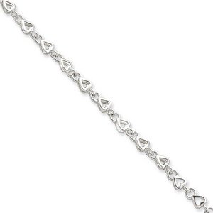 Sterling Silver Solid Polished Heart Link Anklet