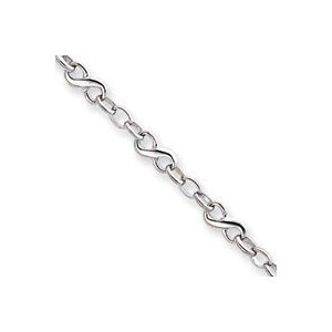 14k White Gold Hollow Polished Fancy Link Anklet