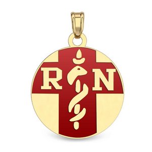 14K Yellow Gold RN Medical ID Charm or Pendant W  Enamel