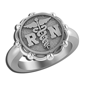 Registered Nurse   Round With Floral Border Signet RN Ring