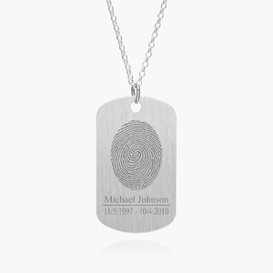 Stainless Steel Custom Fingerprint Dog Tag Pendant with Chain