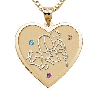 Mother with Three Daughters   Heart Pendant with Birthstones
