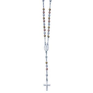 Sterling Silver Yellow   Rose Flash Gold plated Rosary Necklace  with Miraculous Medal