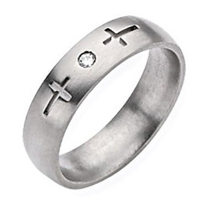 Titanium Cross 6mm Diamond Brushed Wedding Band