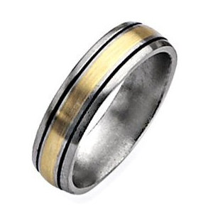 Titanium 14k Gold Inlay 6mm Brushed and Antiqued Wedding Band