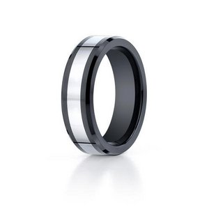 Cobalt Chrome   Black Ceramic Comfort Fit 7mm Wedding Band