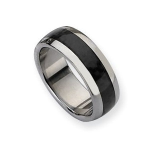 Stainless Steel and Carbon Fiber 8mm Polished Wedding Band
