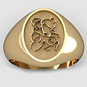 Mother with Son and Two Daughters Oval Shaped  Mother s Ring 