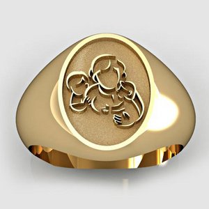 Mother with Son and Daughter Oval Shaped  Mother s Ring 