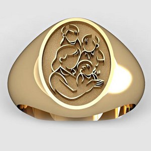 Mother with Three Sons Oval Shaped  Mother s Ring 