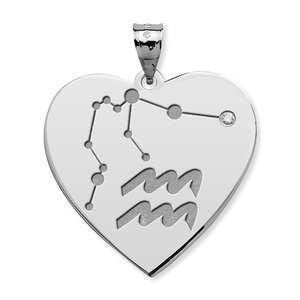 Aquarius Symbol Heart Charm or Pendant